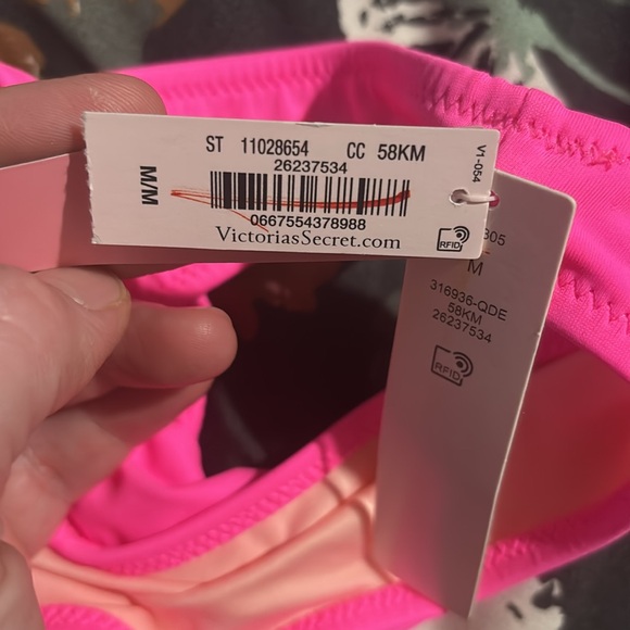 Victoria Secret Swim Bikini 36D Top Medium Bottom Solid Neon Pink Ruffle Trim - Picture 12 of 12